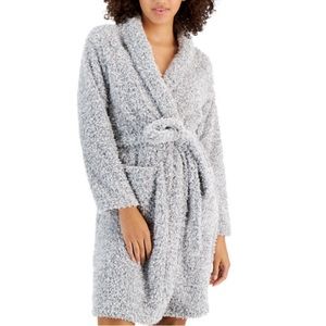 CHARTER CLUB Womens Super Soft Short Shaggy Fleece Robe Greystone XL/XXL